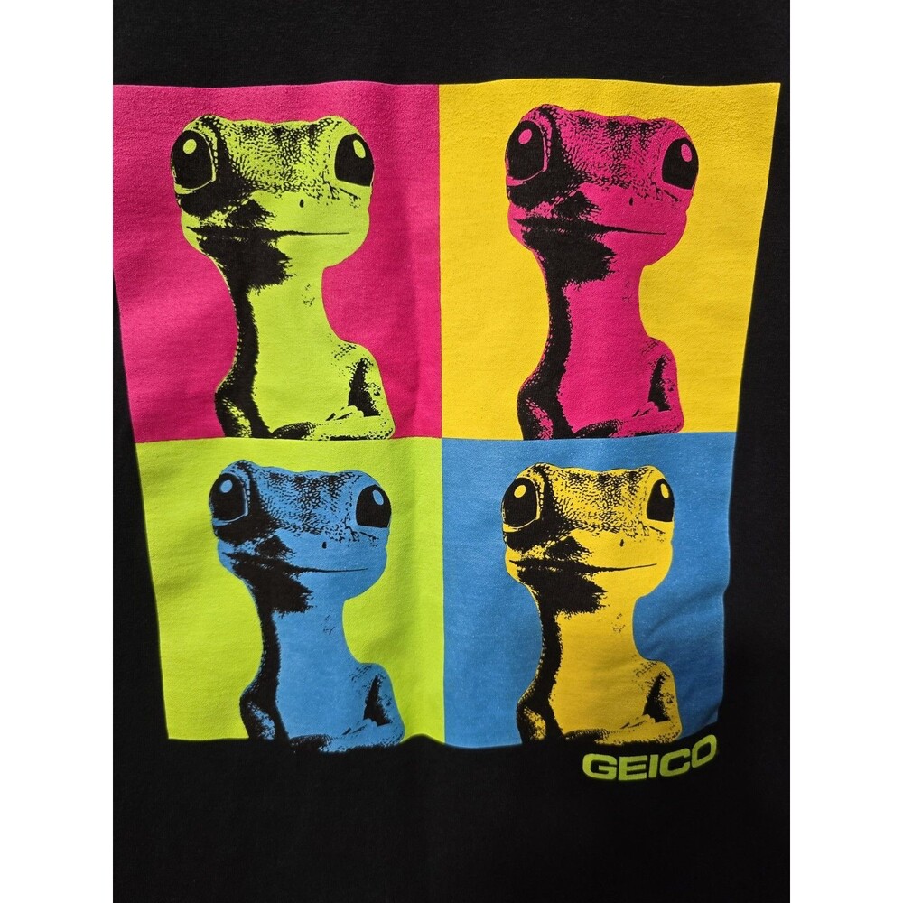 Geico Gecko Lizard Color Block Black Gildan XL T Shirt 100% Cotton Short Sleeve - Picture 2 of 6